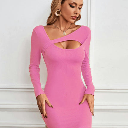 Women's Sexy Bodycon Club Party Mini Dress Cut Out Long Sleeve Short Dresses