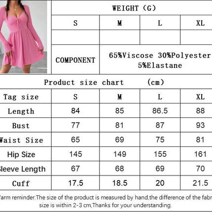 Women's Slim Fit Short Dress Long Sleeve Sweetheart Neck A-Line Swing Mini Dresses