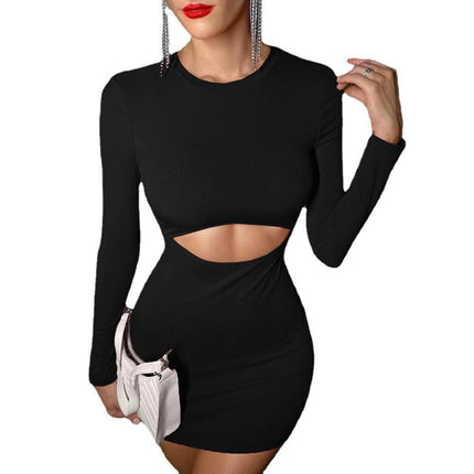 Women's Sexy Club Cut Out Long Sleeve Crew Neck Mini Bodycon Dress