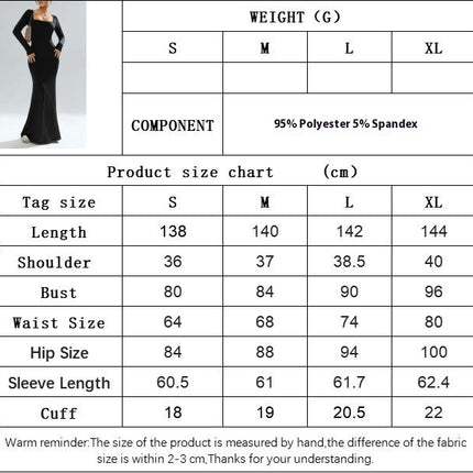 Women's Long Sleeve Square Neck Maxi Dress Soft Elegant Evening Party Bodycon Dress