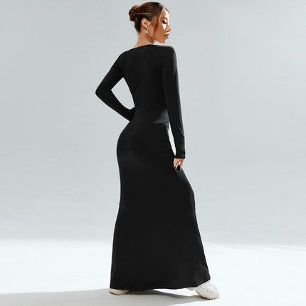 Women's Long Sleeve Square Neck Maxi Dress Soft Elegant Evening Party Bodycon Dress