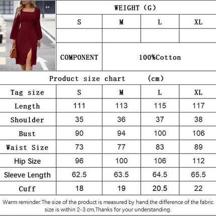 Women's Casual Midi Dress Long Sleeve Square Neck A-line Flowy Split Dresses