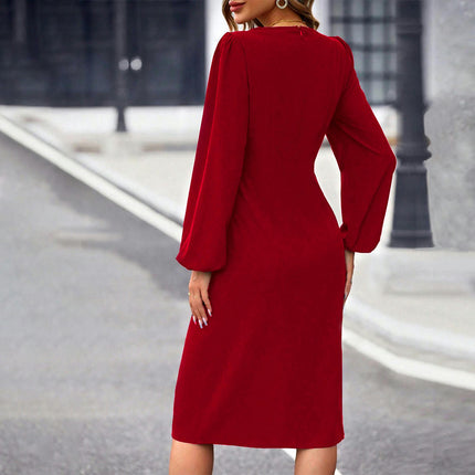 Women's Casual Midi Dress Long Sleeve Square Neck A-line Flowy Split Dresses