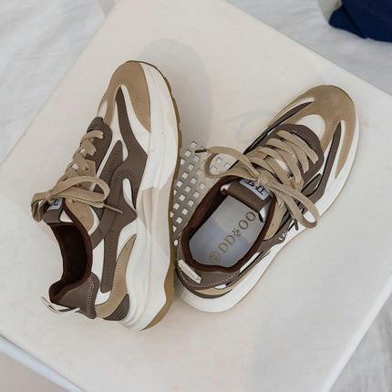 Chunky Fashion Sneakers for Women Lace-up Breathable Trendy Walking Shoes