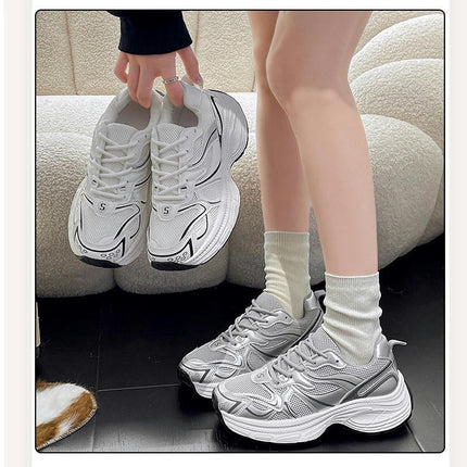 Women Chunky Platform Casual Lace-Up Walking Sneakers Lightweight Comfortable Shoes