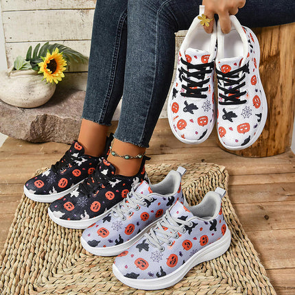 Women Fashion Pattern Mesh Breathable Comfortable Non Slip Lace Up Sneakers