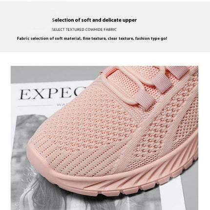 Women Sports Shoes Flat Lightweight Fly Woven Mesh Breathable Elastic Lace Up Sneaker