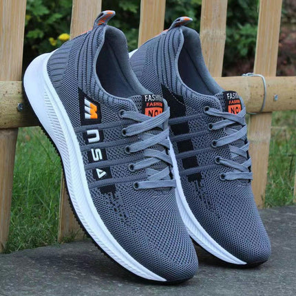 Men's Running Fashion Sneakers - Lightweight Breathable Flying Knitting Lace Up Mesh Walking Shoes