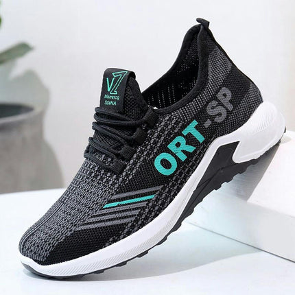 Men's Running Fashion Sneakers - Lightweight Breathable Flying Knitting Lace Up Mesh Walking Shoes