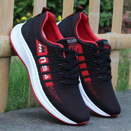 Men's Running Fashion Sneakers - Lightweight Breathable Flying Knitting Lace Up Mesh Walking Shoes