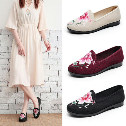 Women Fashion Round Toe Comfort Slip-On Breathable Ladies Casual Flat Shoes