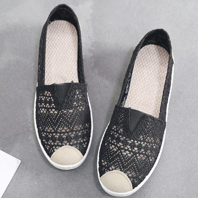 Women Hollow Casual Shoes Breathable Flats Shoes Slip-On Casual Shoes