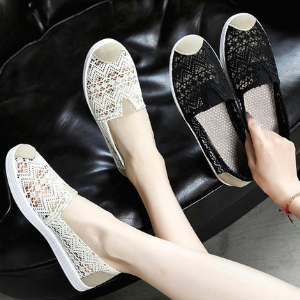 Women Hollow Casual Shoes Breathable Flats Shoes Slip-On Casual Shoes