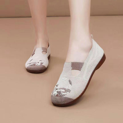 Womens Flat-Bottom Knitted Mesh Comfortable Hollow Casual Slip-On Shoes