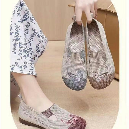 Womens Flat-Bottom Knitted Mesh Comfortable Hollow Casual Slip-On Shoes