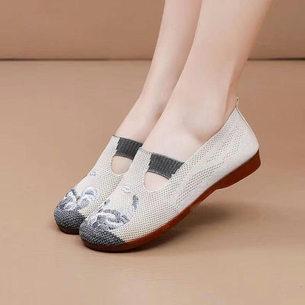 Womens Flat-Bottom Knitted Mesh Comfortable Hollow Casual Slip-On Shoes