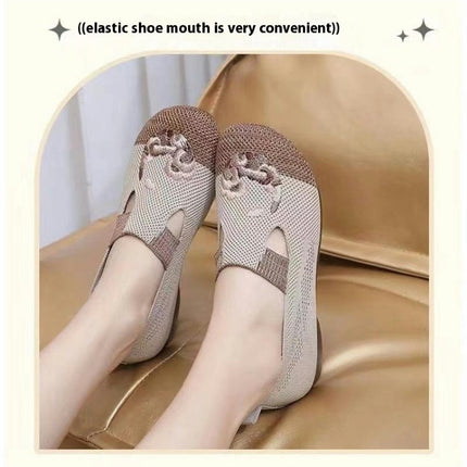 Womens Flat-Bottom Knitted Mesh Comfortable Hollow Casual Slip-On Shoes