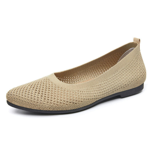 Ladies Casual Mesh Breathable Shallow Mouth Pointed Toe Flat Shoes Slip On Casual Shoes