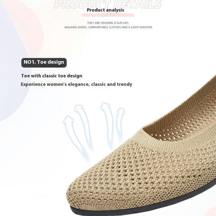 Ladies Casual Mesh Breathable Shallow Mouth Pointed Toe Flat Shoes Slip On Casual Shoes