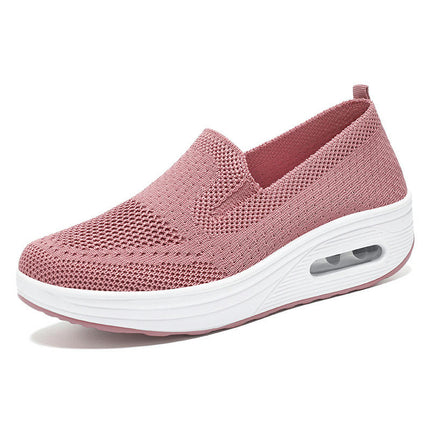 Women Fashionable Round Toe Flat Bottom Mesh Breathable Slip On Shoes