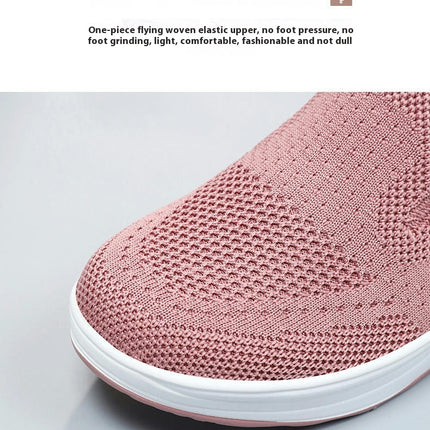 Women Fashionable Round Toe Flat Bottom Mesh Breathable Slip On Shoes