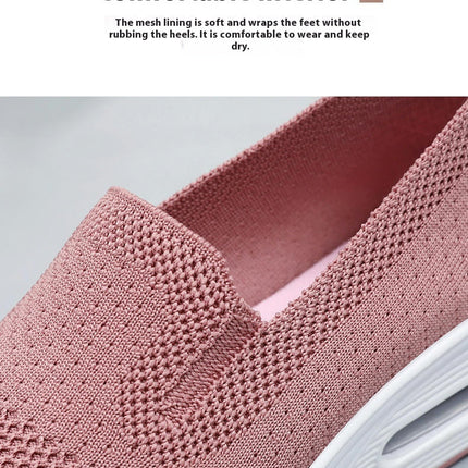 Women Fashionable Round Toe Flat Bottom Mesh Breathable Slip On Shoes