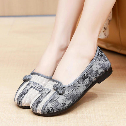 Casual Round Toe Chinese Style Flat National Style Shoes Floral Print Slip On Shoes