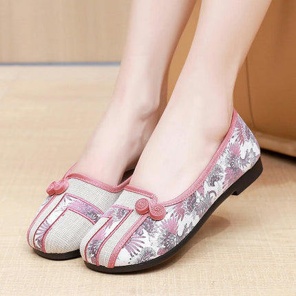 Casual Round Toe Chinese Style Flat National Style Shoes Floral Print Slip On Shoes