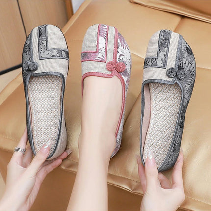 Casual Round Toe Chinese Style Flat National Style Shoes Floral Print Slip On Shoes