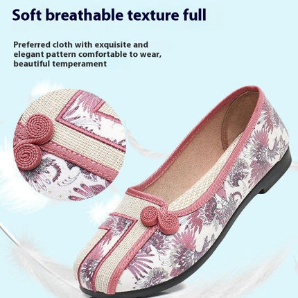 Casual Round Toe Chinese Style Flat National Style Shoes Floral Print Slip On Shoes