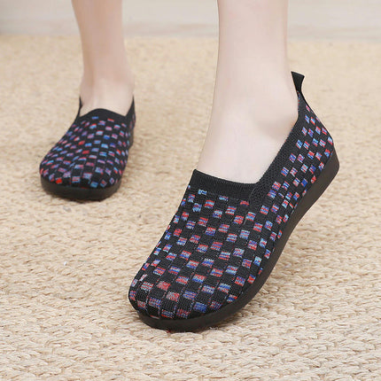 Women's Wide Flats Shoes Fashion Casual Soft Elegant Slip On Knitted Shoes