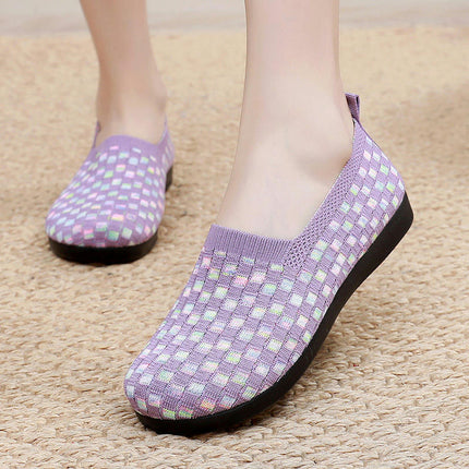 Women's Wide Flats Shoes Fashion Casual Soft Elegant Slip On Knitted Shoes