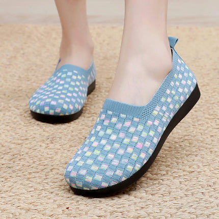 Women's Wide Flats Shoes Fashion Casual Soft Elegant Slip On Knitted Shoes