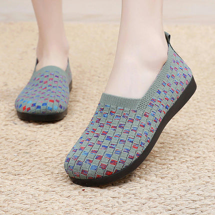 Women's Wide Flats Shoes Fashion Casual Soft Elegant Slip On Knitted Shoes