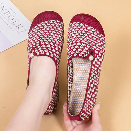 Women's Lightweight Flats Mesh Knitted Round Toe Slip On Flat Shoes