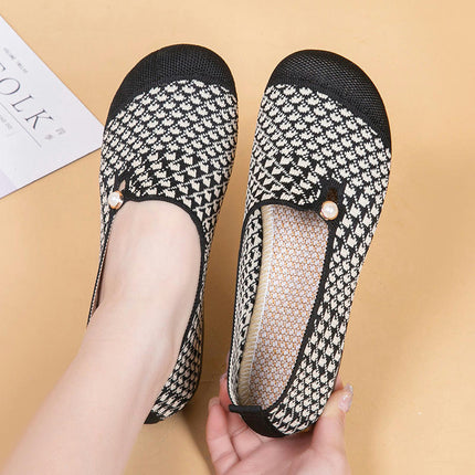 Women's Lightweight Flats Mesh Knitted Round Toe Slip On Flat Shoes