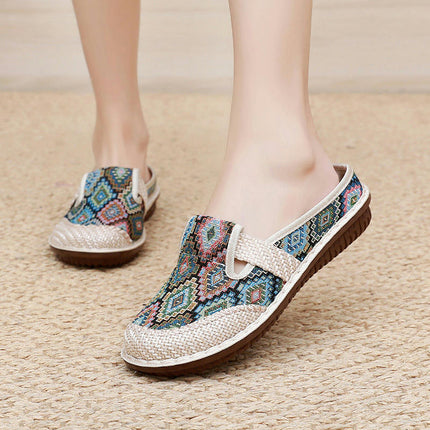 Women's Flat Round Toe Knit Shoes Low Wedge Slip On Walking Flats Shoes