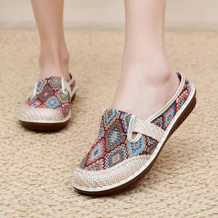 Women's Flat Round Toe Knit Shoes Low Wedge Slip On Walking Flats Shoes