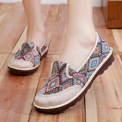 Women's Flat Round Toe Knit Shoes Low Wedge Slip On Walking Flats Shoes