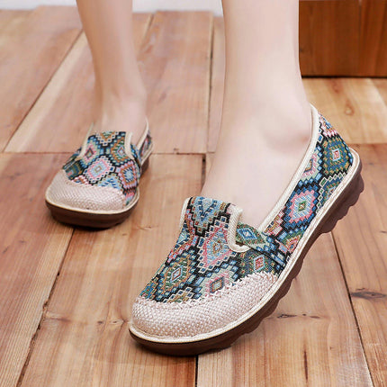 Women's Flat Round Toe Knit Shoes Low Wedge Slip On Walking Flats Shoes