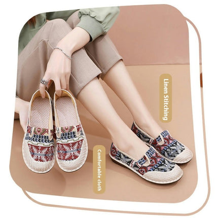 Women's Flat Round Toe Knit Shoes Low Wedge Slip On Walking Flats Shoes