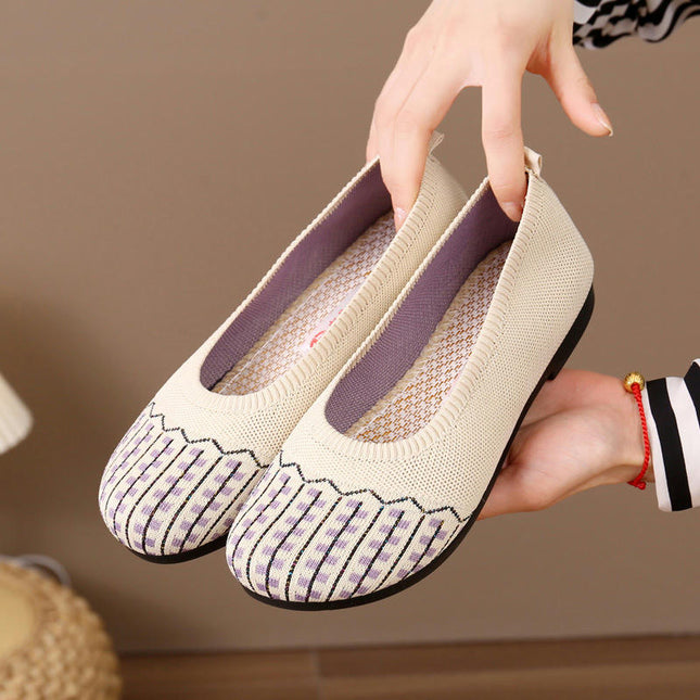 Fashion Slip On Knitted Mesh Head Shallow Comfortable Flat Womens Shoes