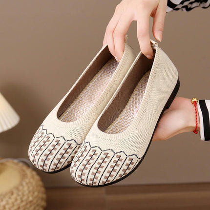 Fashion Slip On Knitted Mesh Head Shallow Comfortable Flat Womens Shoes