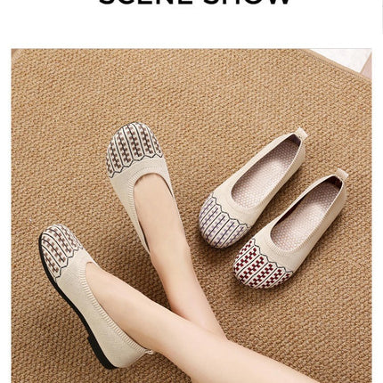 Fashion Slip On Knitted Mesh Head Shallow Comfortable Flat Womens Shoes