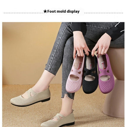 Women's Non Slip Mesh Slip On Round Head Work Single Casual Shoes