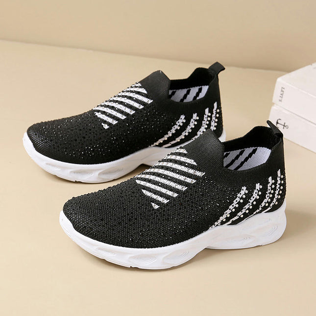 Women Slip On Walking Wide With Flash Diamonds Shoes - for Hands Free Shoes