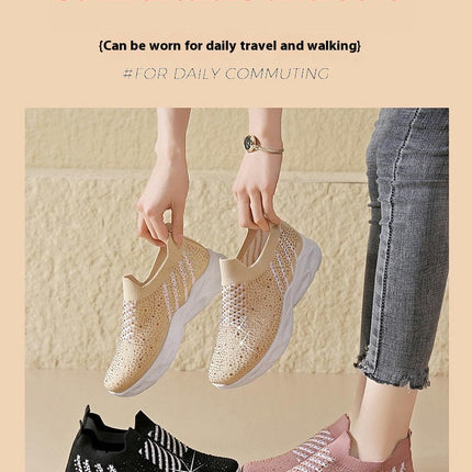 Women Slip On Walking Wide With Flash Diamonds Shoes - for Hands Free Shoes