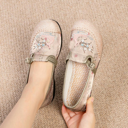 Women's Casual Comfortable Embroidered Flat Slip On Walking Shoes