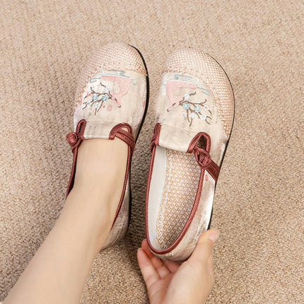 Women's Casual Comfortable Embroidered Flat Slip On Walking Shoes