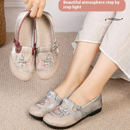 Women's Casual Comfortable Embroidered Flat Slip On Walking Shoes